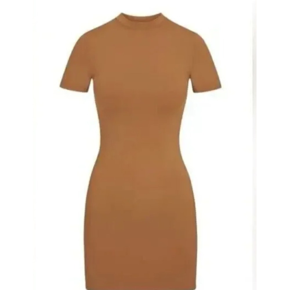 Skims Recycled Swim Dress Almond Tan Short Sleeve Mini Large‎ CU-DRS-2793